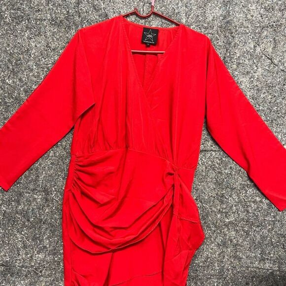 Area Star Dress Women L Red V Neck Long Sleeve Party Business Norm Core - Picture 1 of 9